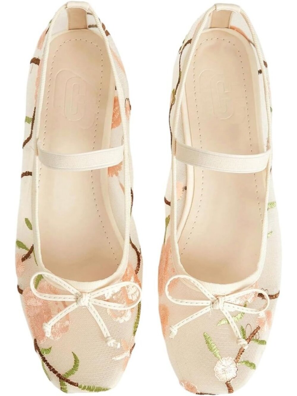 Women's Floral Apricot Polka Dots Mesh Ballet Flats Cute Lace Ballerina Shoes